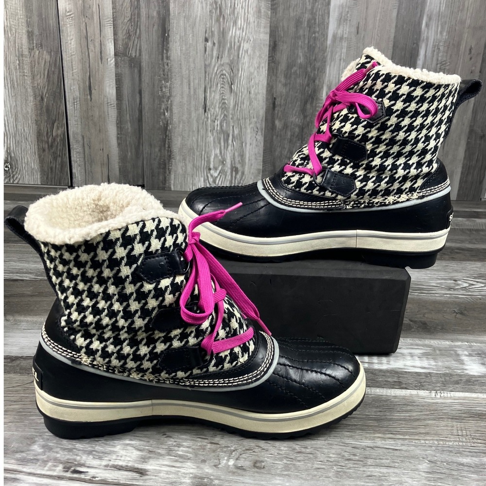 Sorel Tofino Houndstooth Black White Pink Waterproof Winter Boots NL1627-010 9 - Picture 2 of 7